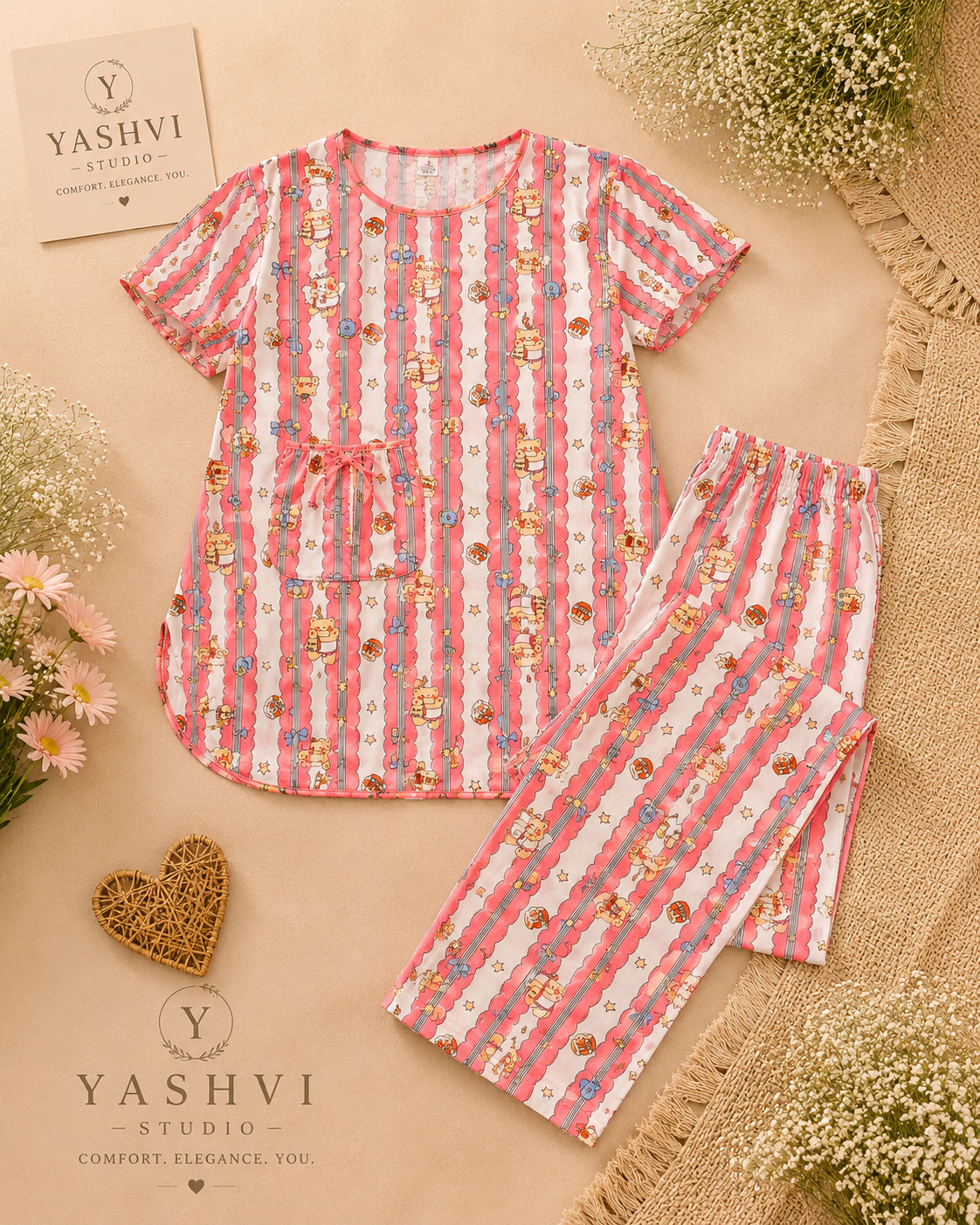 Sweet Dreams Teddy Stripe Lounge Set
