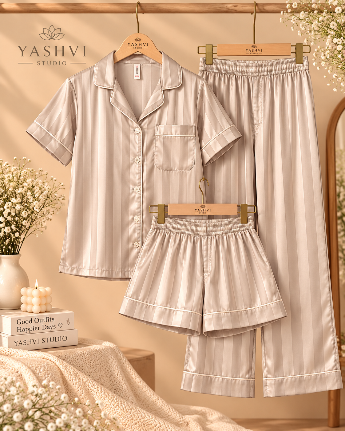CHAMPAGNE STRIPE PAJAMA SET
