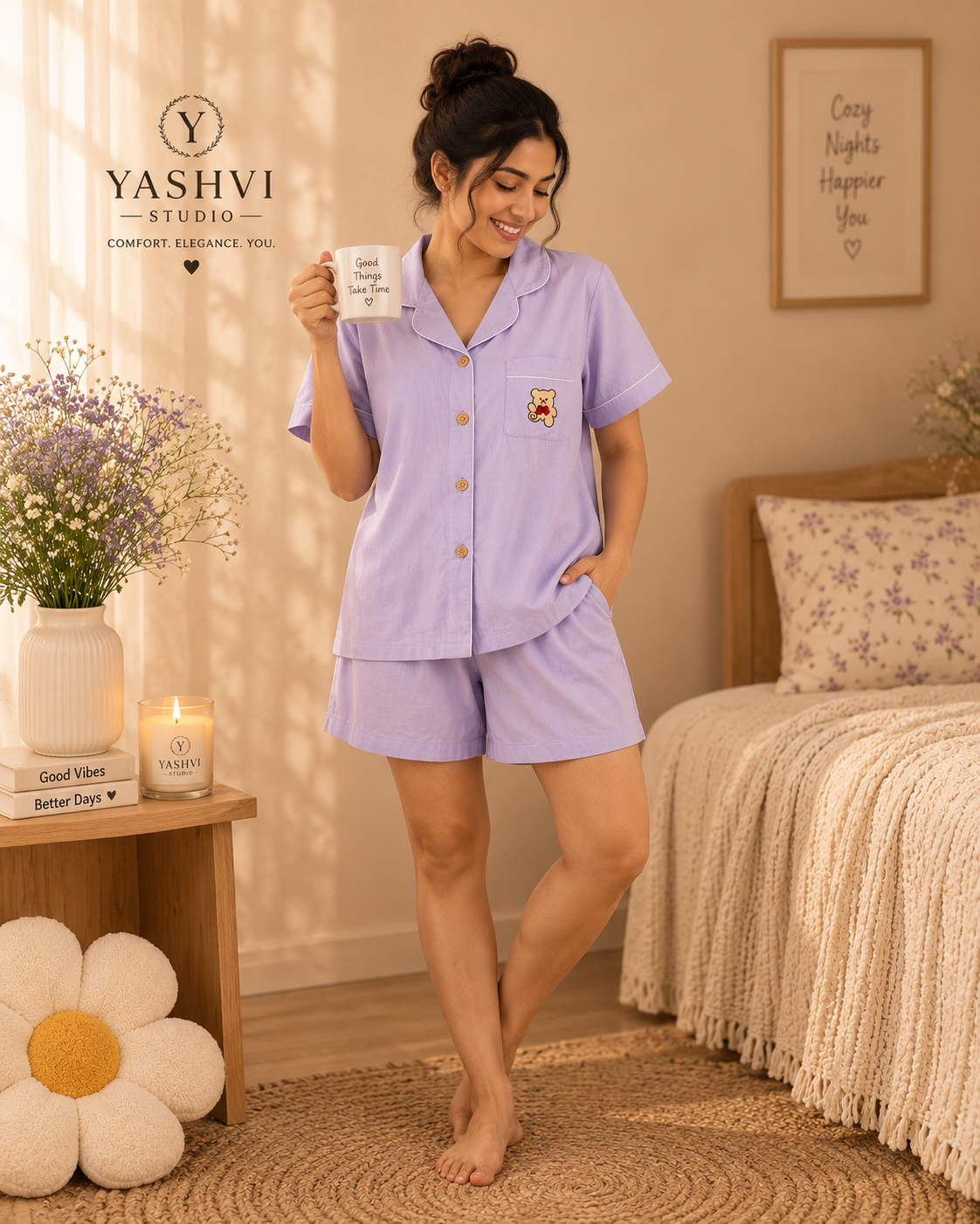 Lavender Teddy Dreams Pajama Set