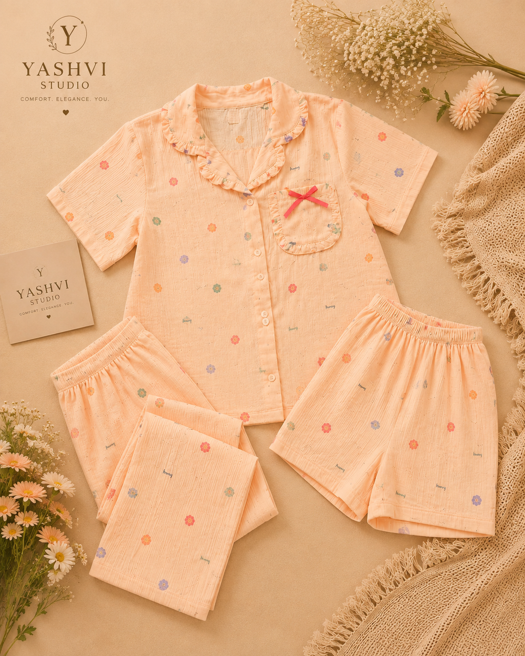 Peachy Bloom Ruffle PJ Set