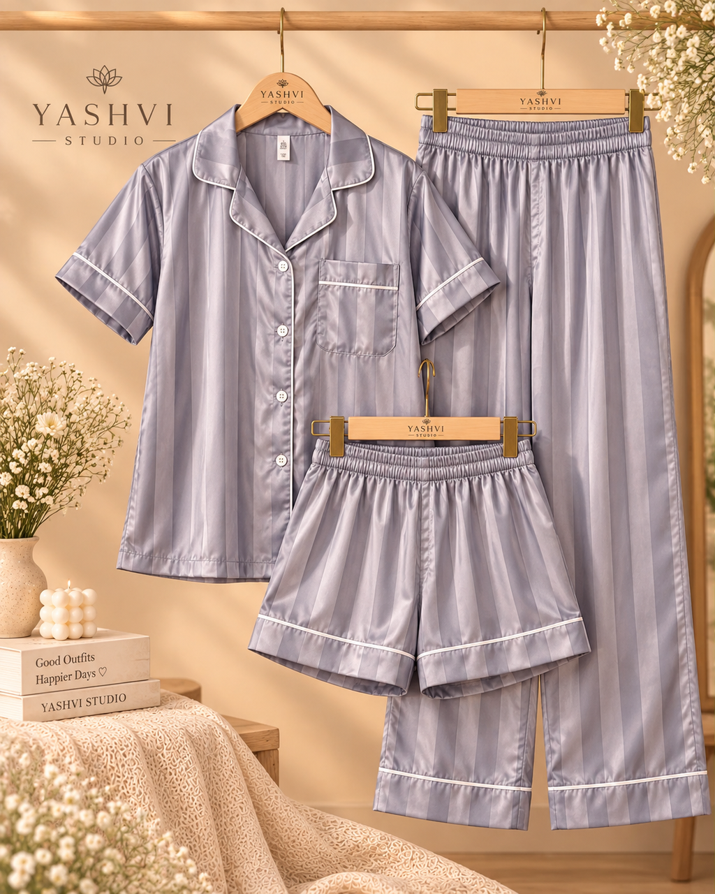 GREY STRIPE PAJAMA SET