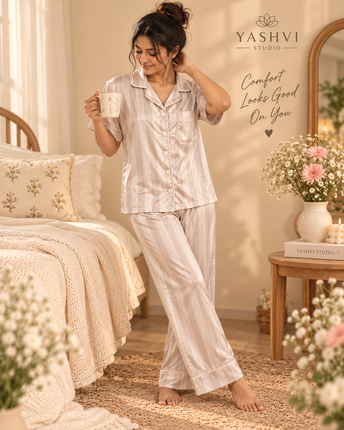 CHAMPAGNE STRIPE PAJAMA SET