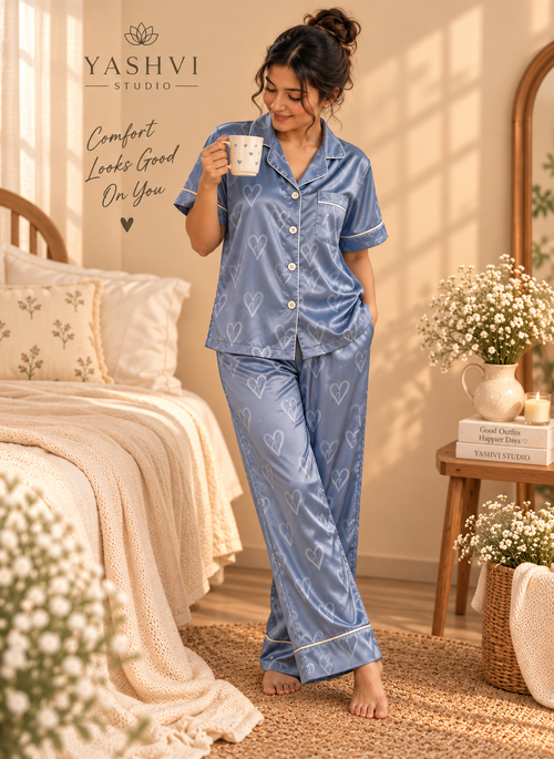 BLUE HEARTS PAJAMA SET