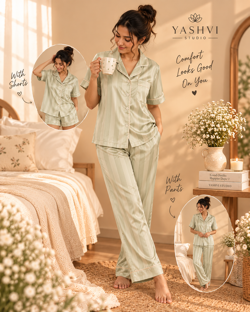 SAGE STRIPE PAJAMA SET