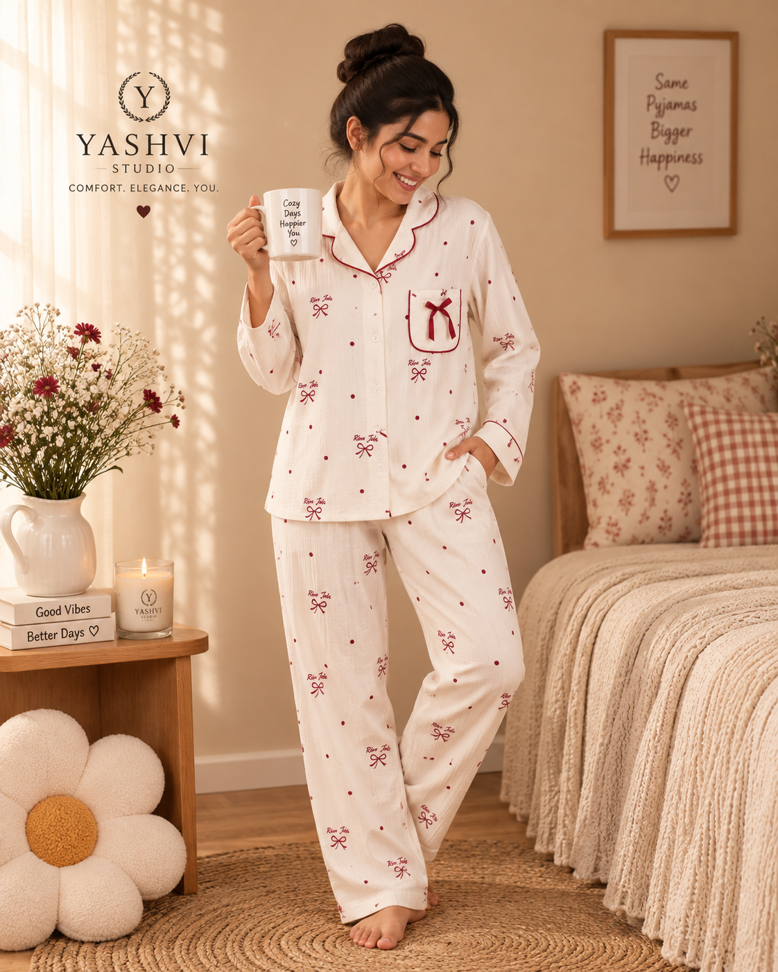 Cherry Bow 3-Piece PJ Set