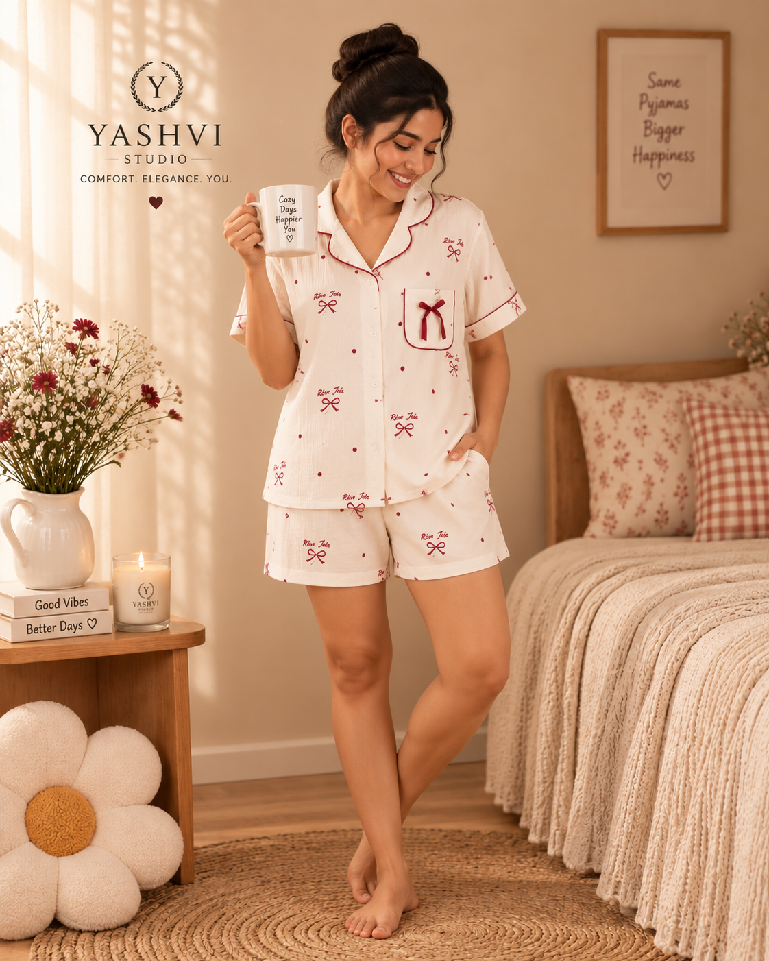 Cherry Bow 3-Piece PJ Set
