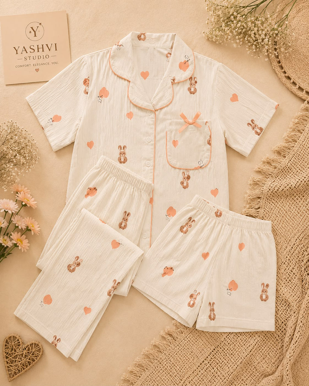 Peachy Bunny Dreams – 3-Piece PJ Set