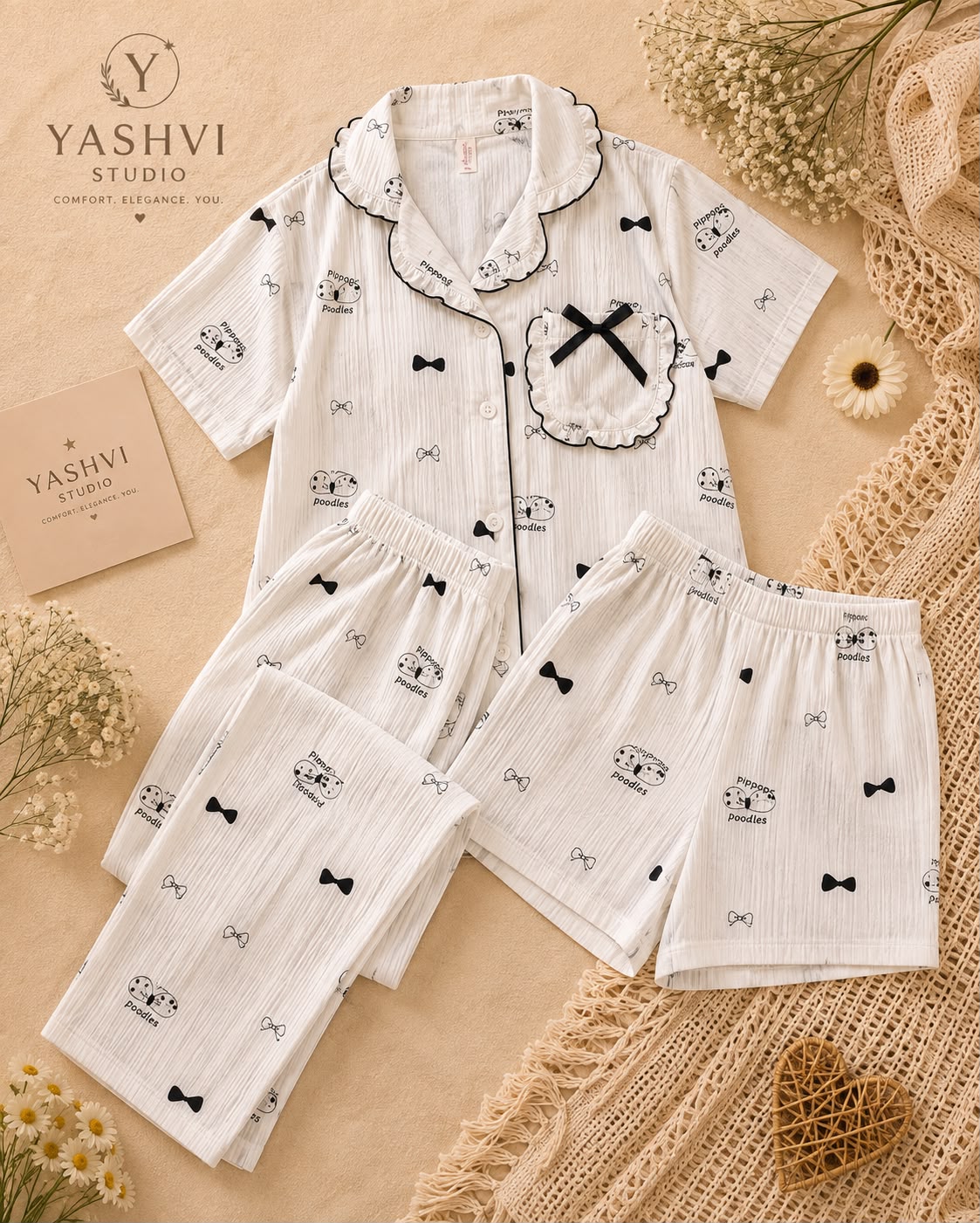 Bow Poodle 3Piece Set