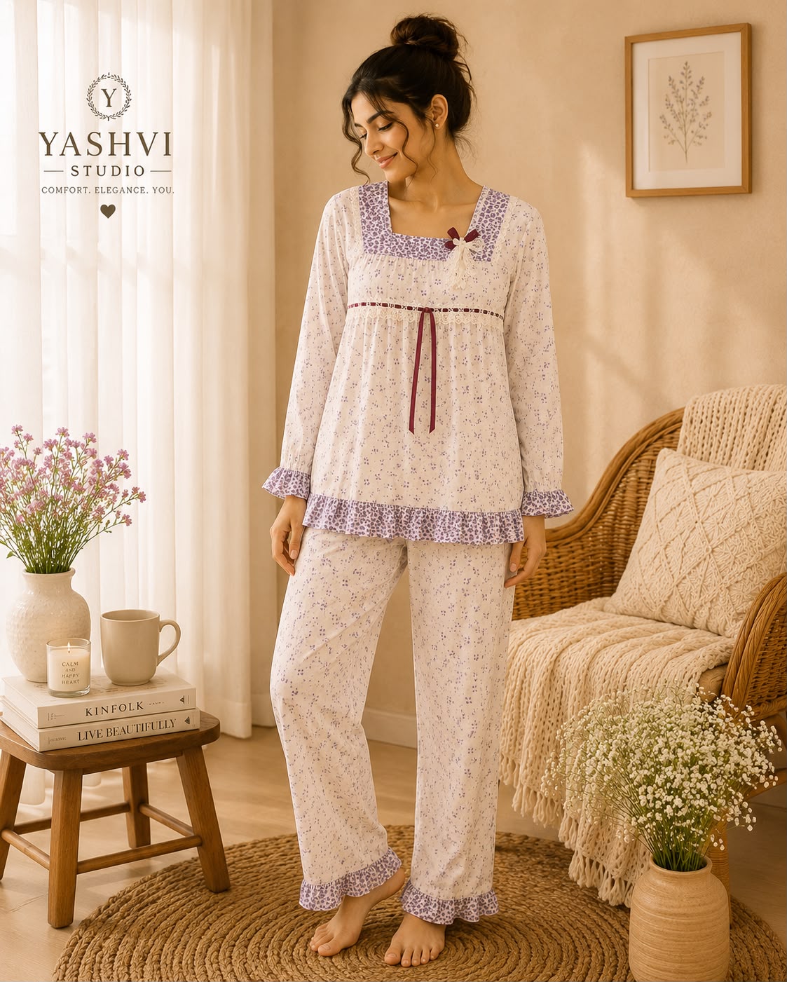 Full sleeve Bow PJ Set