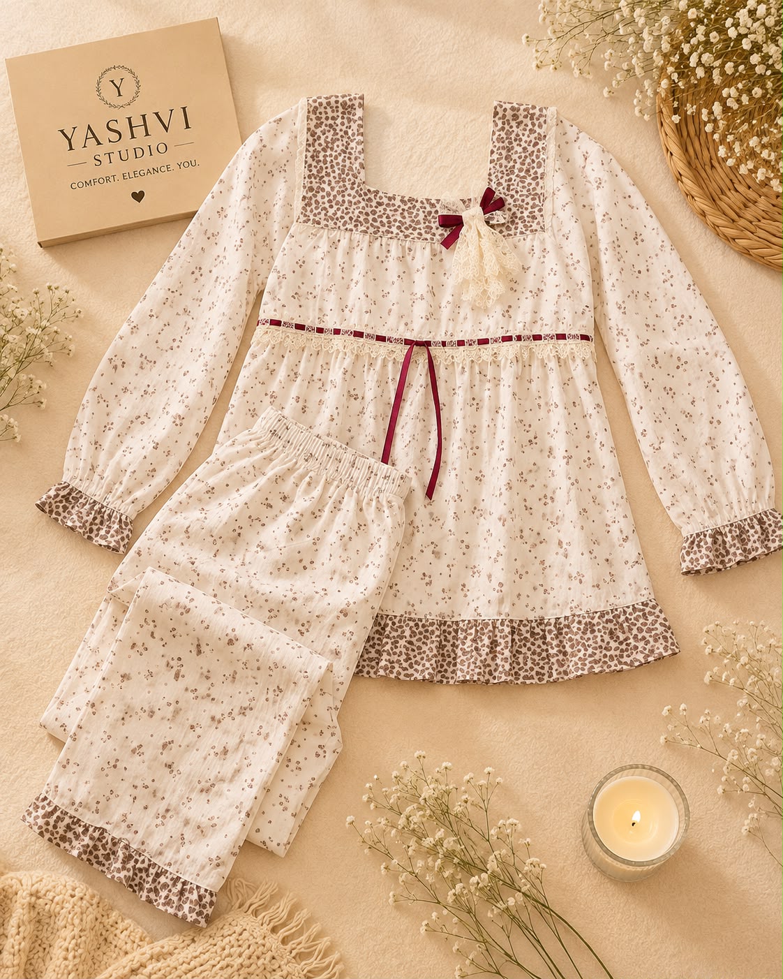 Full sleeve Bow PJ Set
