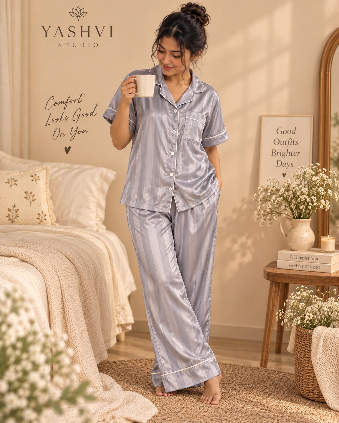 GREY STRIPE PAJAMA SET