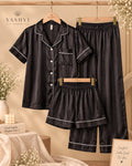 BLACK LUXE 3PIECE NIGHT SUIT
