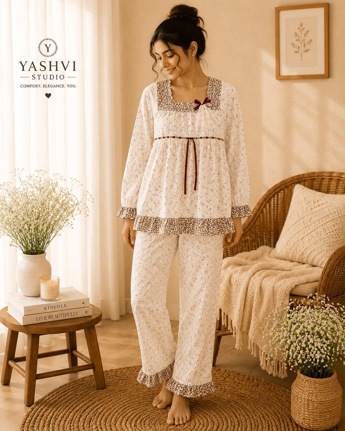 Full sleeve Bow PJ Set